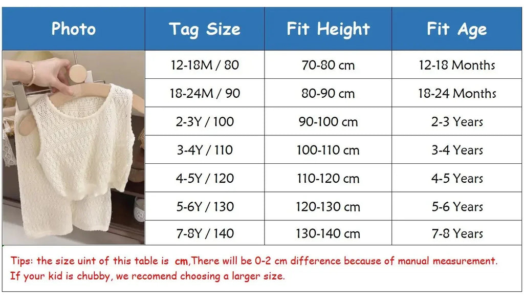 Girl's Clothing Summer Korean Thin Knitted Girl Set Children Hollow Breathable Vest + Wide Leg Pants Two-piece Suit