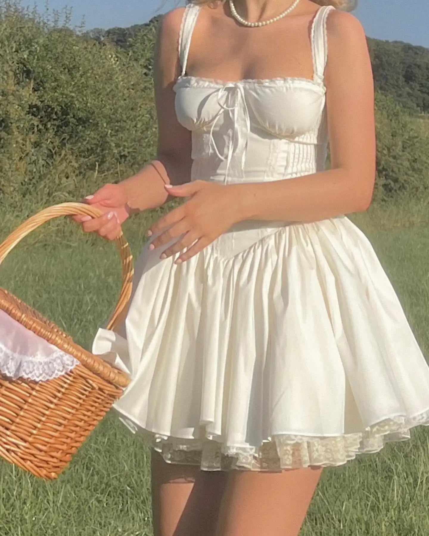 Mingmingx White A Line Party Dresses Women Mini Elegant Lace Up Holiday Dress Casual Spaghetti Strap Summer Women Clothing
