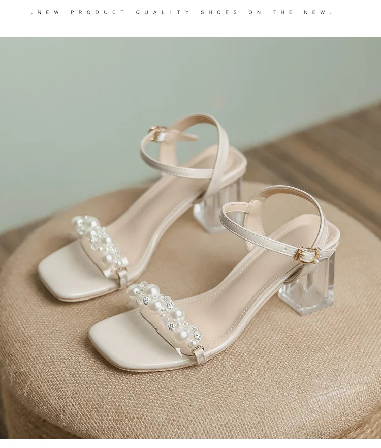 Summer Fahsion Sandals Women 2026 New Pearl High Heels Slippers Girls Crystal Heel Summer Shoes Trendy Slides Transparent Sandal