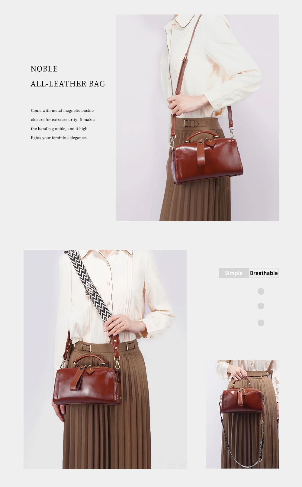 Zency Oil Wax Leather Vintage Green Handbag Women Shoulder Bag Satchel Black Wave Pattern Wide Strap Classic Boston Bag Purse