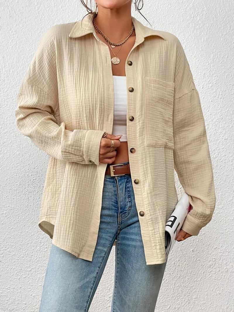 100% Cotton Gauze Muslin Women Shirts Casual Turn Down Collar Long Sleeve Top Office Lady Elegant Blouses for Women Blusas