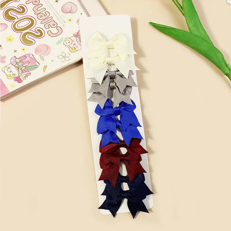 10Pcs/Set New Cute Solid Ribbon Bowknot Hair Clips for Baby Girls Handmade Bows Hairpin Barrettes Headwear Baby Hair Accessories