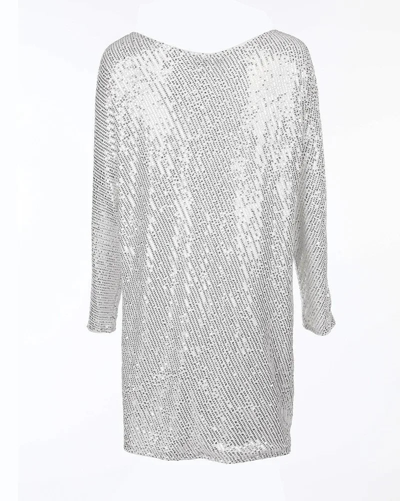 Sexy Slim-Fit Sequined Mini Dress Autumn and Winter New Dress Women Long Sleeve Off Shoulder Slash Neck Party Formal Dress