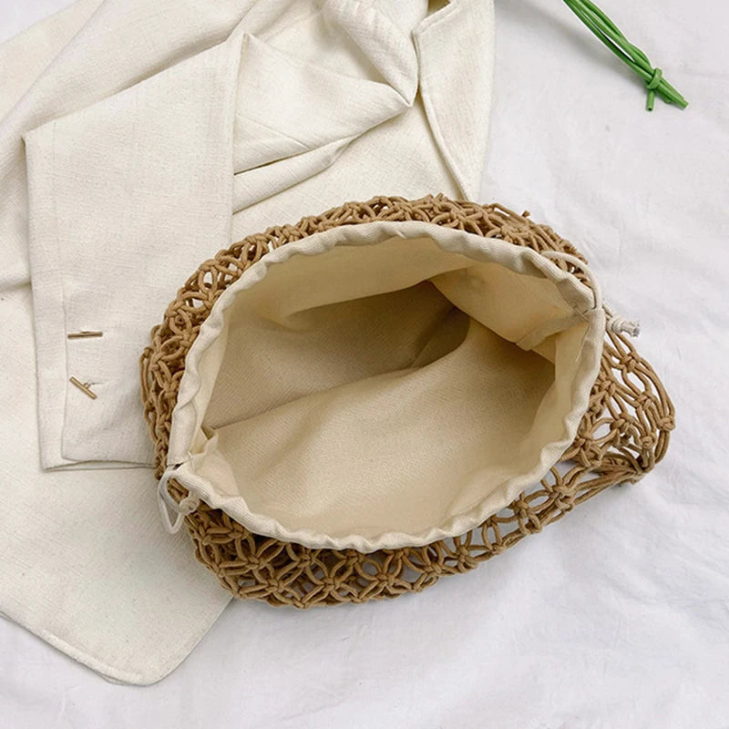 Summer Woven Bag for Women Handbags Handmade Knitted Beach Boho Shoulder Bag Large Tote Bag Hollow Out Shopping Bag