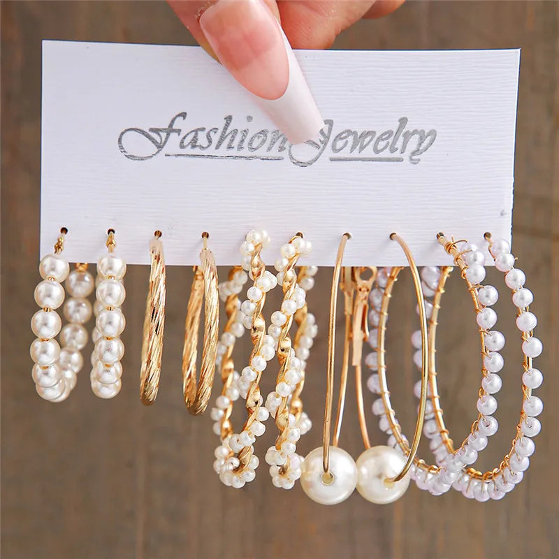 Silver Color Twist Hoop Earrings Set Brincos Heart Pearl Hoops Vintage Metal Geometric Earrings for Women 2023 Trendy Jewerly