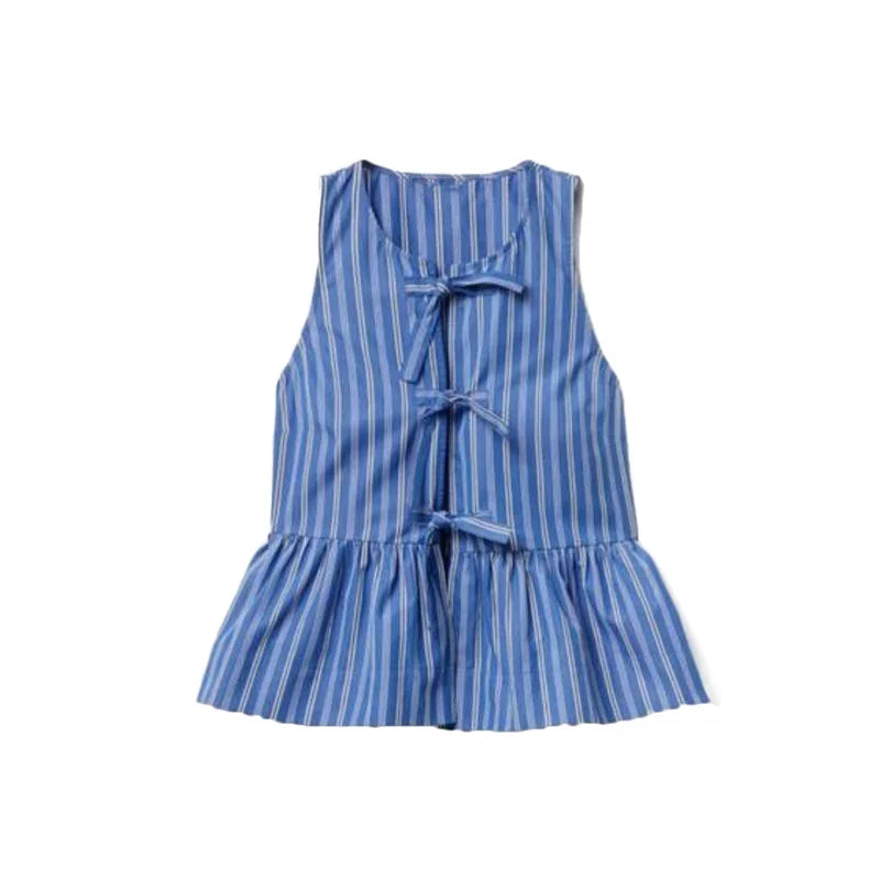 y2k Clothes Tank Top Women Elegant Striped Sleeveless Tie Up Cardigan Vest T Shirt 2000s Aesthetic Streetwear