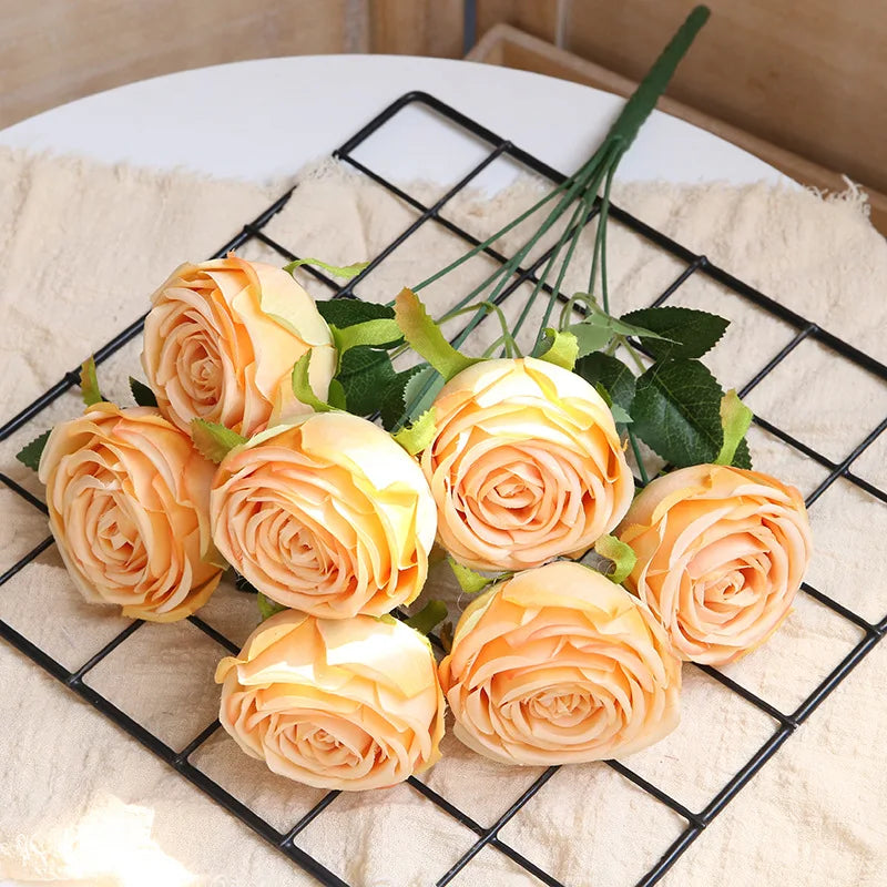 Hot 7/10 Heads Rose Bridal Bouquet Artificial Flower DIY Wedding Floral Arrangement Accessories Christmas Home Decor Photo Props