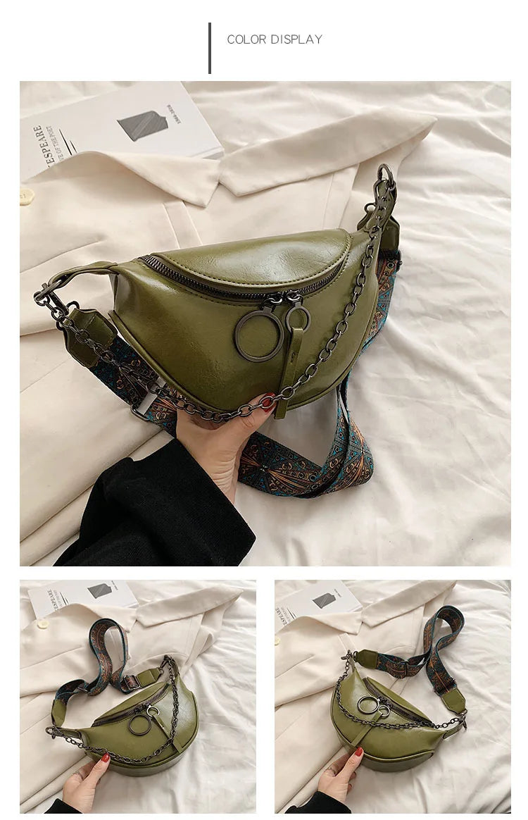 Fashion Saddle Waist Bag Fanny pack Luxury Leather Female Belt Bags Chain Handbag Purse Woman Retro Shoulder Crossbody Chest Bag