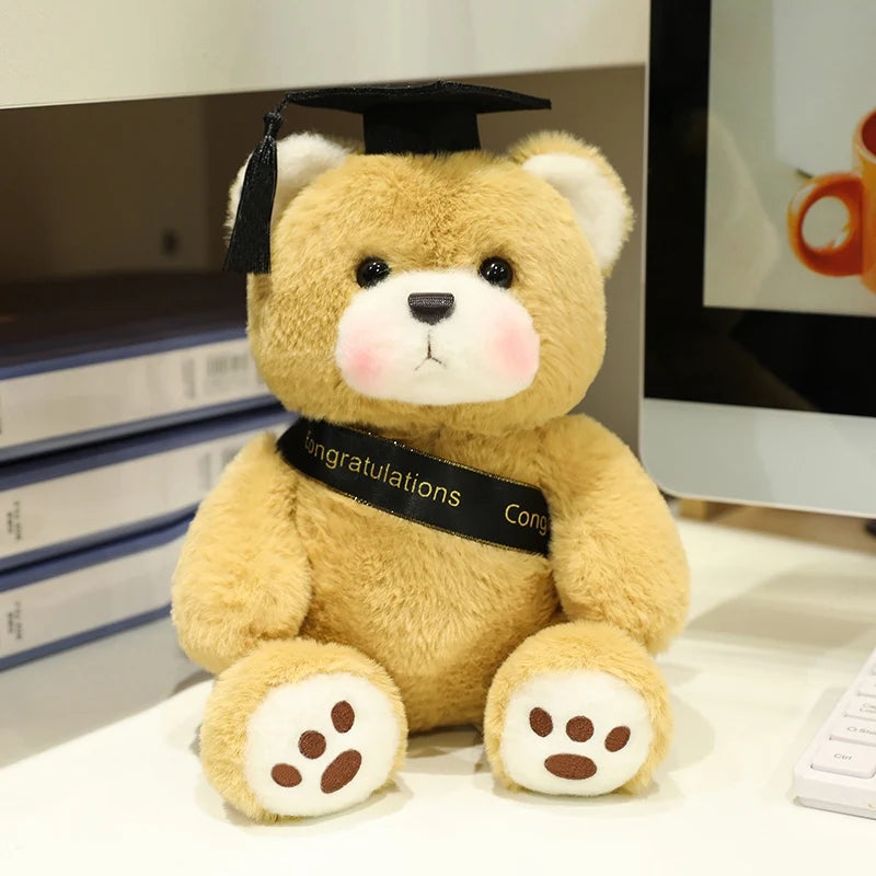 25cm Cute High Quality Doctor Bear Plush Doll Doctor Cap Bow Tie Graduation Bear Animal Stuffed Home Decor For Students Gift