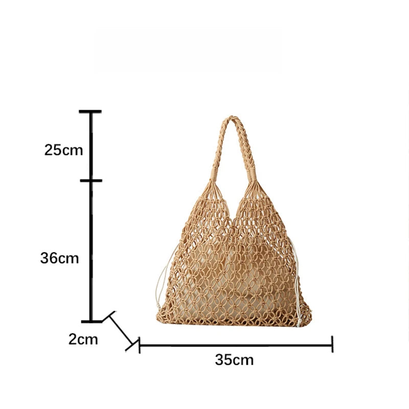 Summer Woven Bag for Women Handbags Handmade Knitted Beach Boho Shoulder Bag Large Tote Bag Hollow Out Shopping Bag