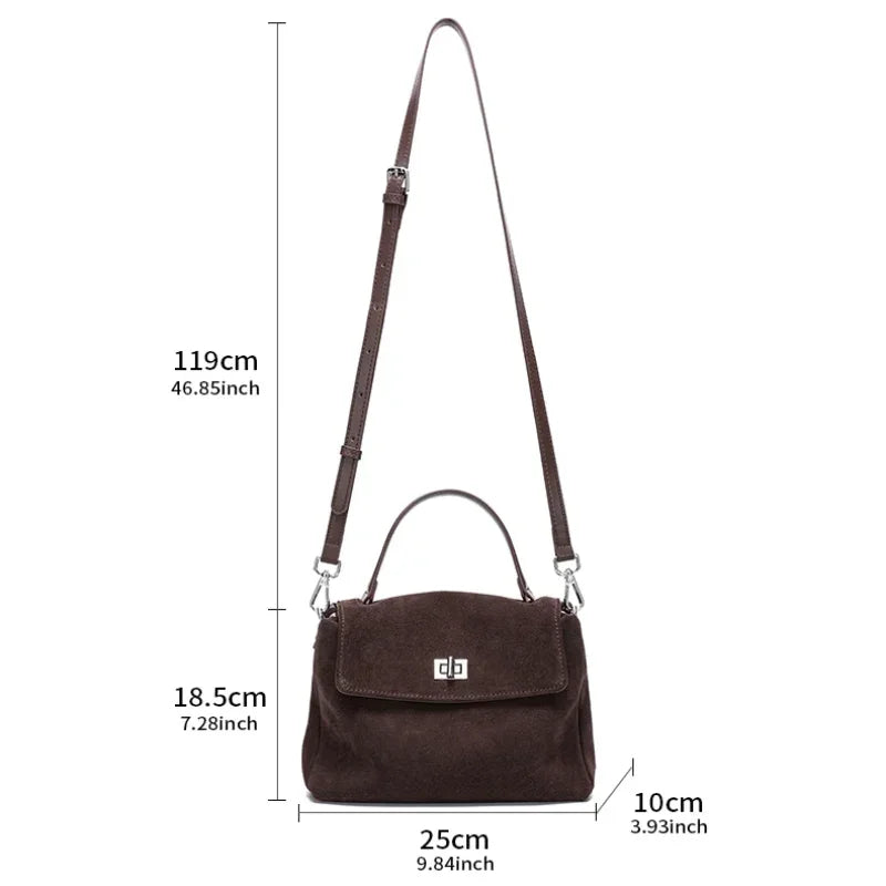 2025 New Autumn Winter Women's Natural Suede Leather Crossbody Bag Luxury Designer Genuine Leather Commuting Messenger Bag