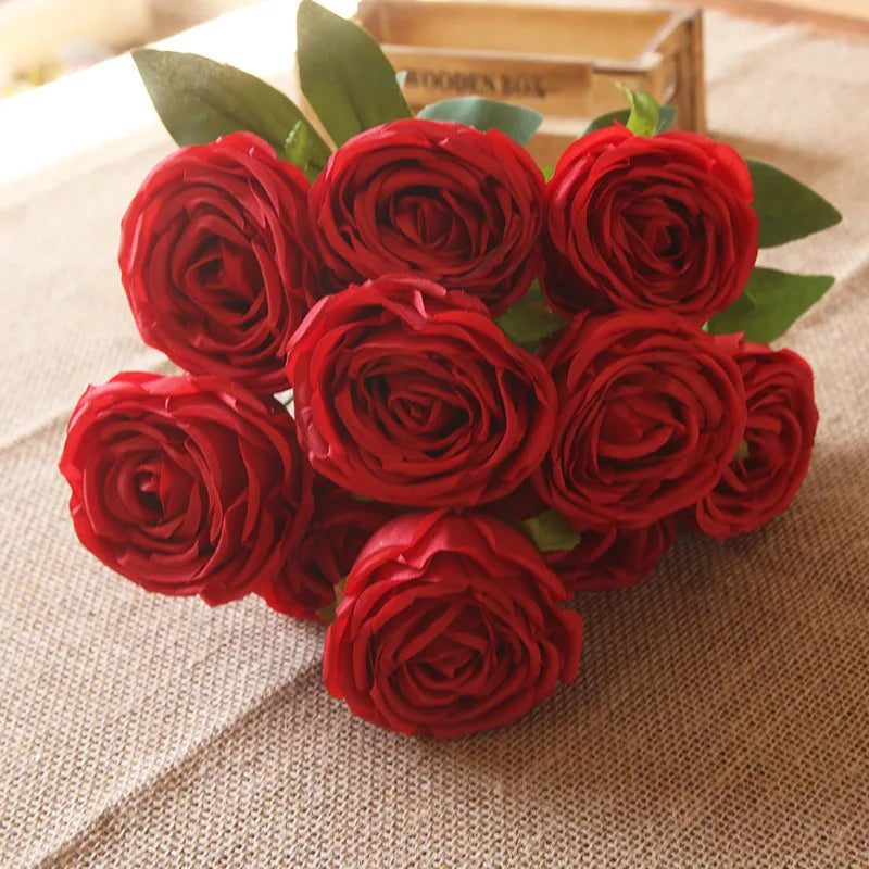 Hot 7/10 Heads Rose Bridal Bouquet Artificial Flower DIY Wedding Floral Arrangement Accessories Christmas Home Decor Photo Props