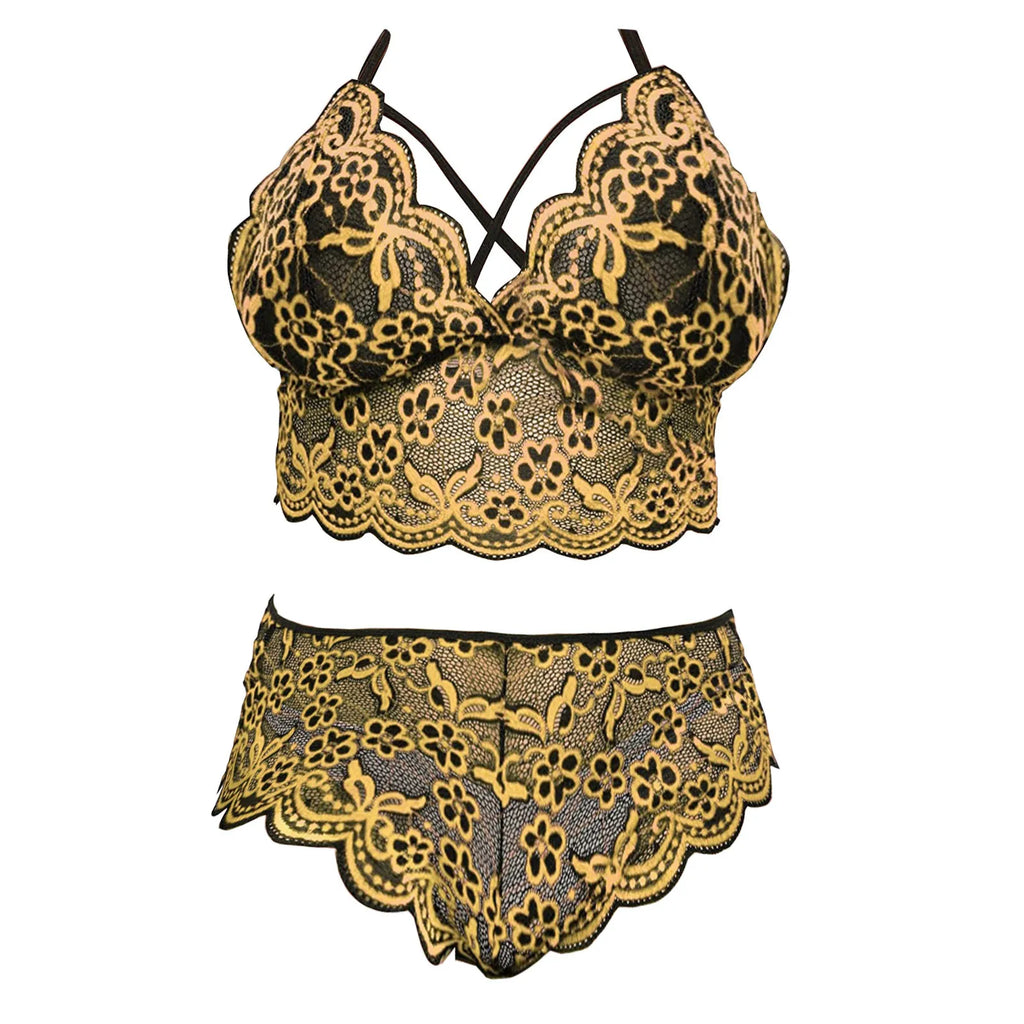 Women Plus Size Fashion Two Piece Sexy Lingerie Erotic Set Lace Sleepwear