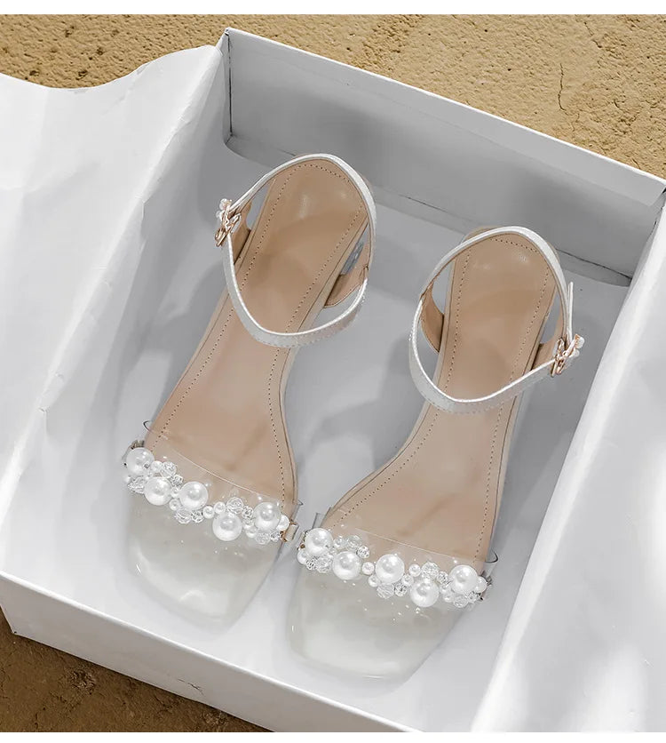 Summer Fahsion Sandals Women 2026 New Pearl High Heels Slippers Girls Crystal Heel Summer Shoes Trendy Slides Transparent Sandal