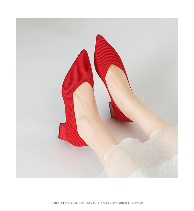 New Women's High Heels Large 42/43 Fashion Pointed Anti slip Rubber Bottom Knitted Breathable Shoes