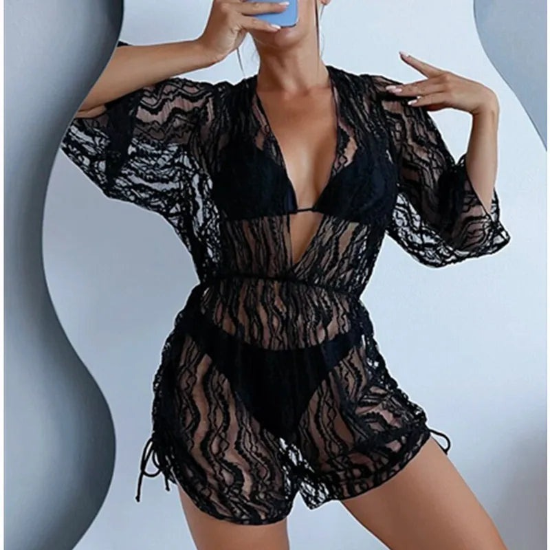 New 3 Piece Bikini Set Plus Size Swimsuit Women Long Sleeve Cover Up Print Halter Swimwear Beach Wear Sexy Bathing Suit 3XL