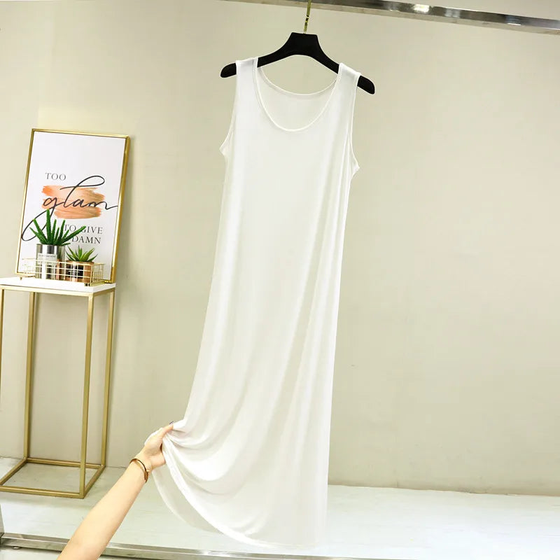 Cool Thin Summer Sleepwear For Women Outfit Night Shirt Sleeveless Long Dress Sexy Cotton Nightgowns Female Vest Nightdress