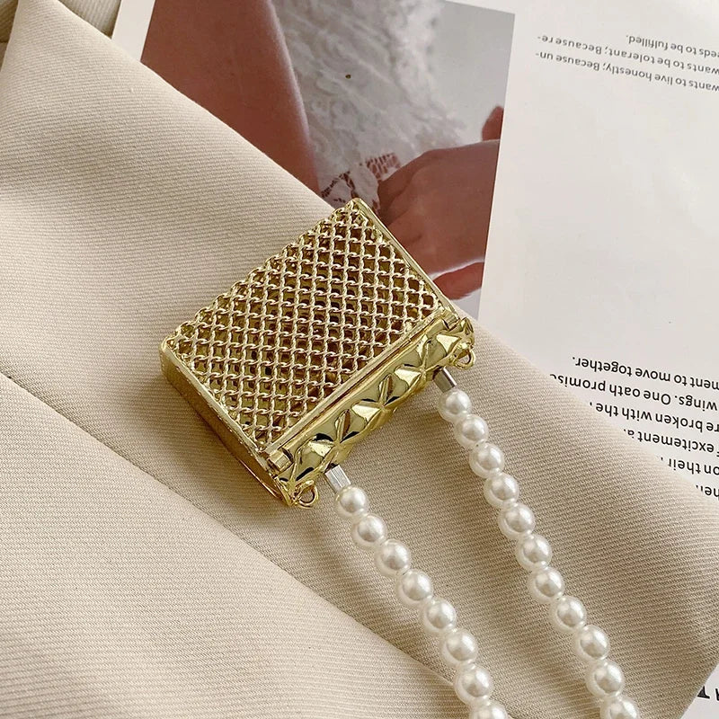 Mini Metal Shoulder Bags for Women Pearl Chain Crossbody Bag Designer Clothing Accessories Satchel Female Decorative Box Handbag