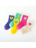 5 Pairs of New Four-Season Children's Socks with Smiley Face Expressions for Boys and Girls, Mid-Calf and High-Calf Socks