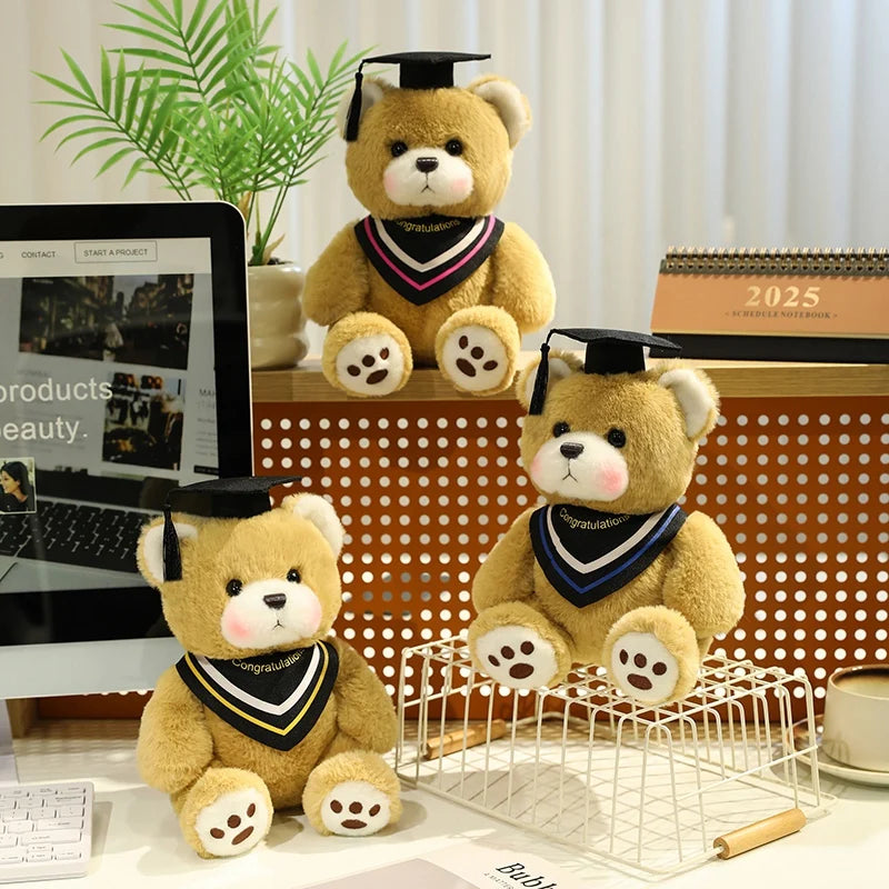 25cm Cute High Quality Doctor Bear Plush Doll Doctor Cap Bow Tie Graduation Bear Animal Stuffed Home Decor For Students Gift