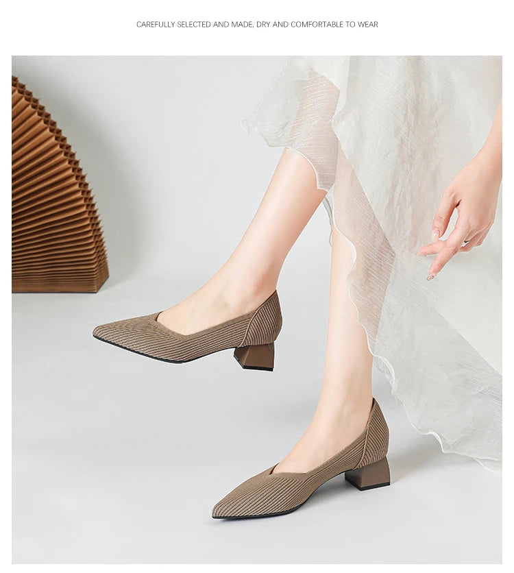 New Women's High Heels Large 42/43 Fashion Pointed Anti slip Rubber Bottom Knitted Breathable Shoes