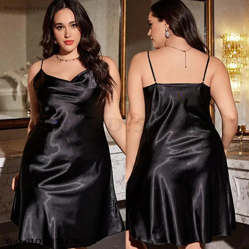 Female Nightgown Sexy Suspender Nightdress Large Size 3XL 4XL 5XL Chemise Sleepwear Silk Satin Bathrobe Loose Home Dressing Gown