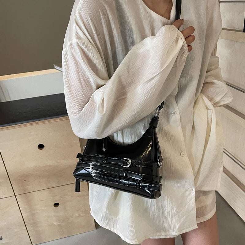 LEFTSIDE Belt Design Small PU Leather Shoulder Bags for Women 2025 Y2K Korean Fashion Crossbody Bag Lady Red Handbags and Purses