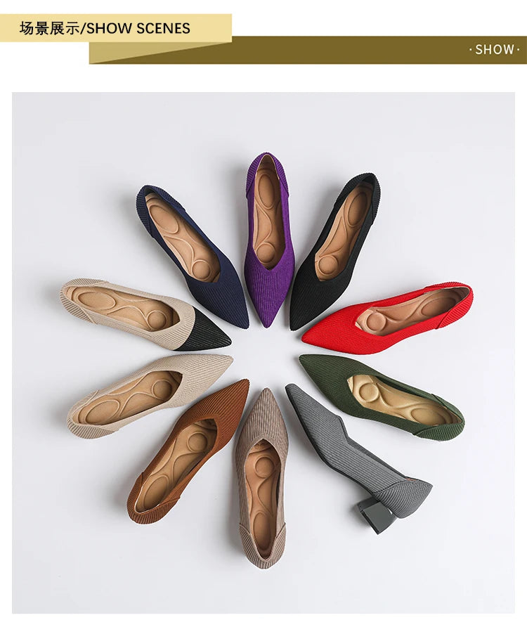 New Women's High Heels Large 42/43 Fashion Pointed Anti slip Rubber Bottom Knitted Breathable Shoes