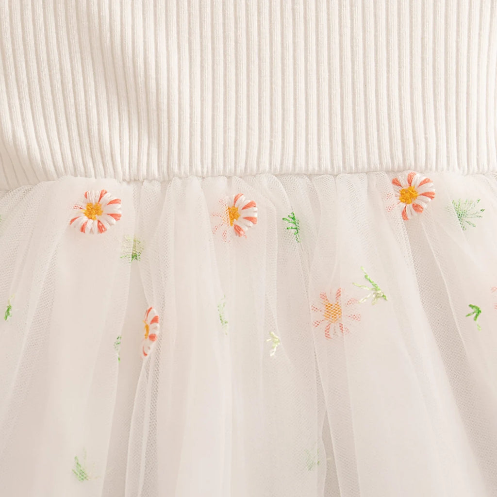 Baby Girl Dresses Spring And Autumn Floral Embroidery Mesh Girls Dresses Cute Long Sleeve Girls Princess Dresses