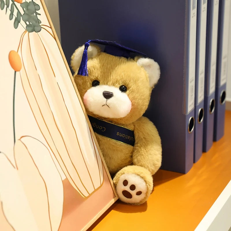 25cm Cute High Quality Doctor Bear Plush Doll Doctor Cap Bow Tie Graduation Bear Animal Stuffed Home Decor For Students Gift