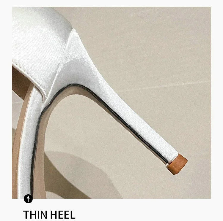 Comemore White Wedding Bridesmaid Shoes Satin Fashion Rhinestone Fringe Chain High Heels Black Temperament Elegance Pumps