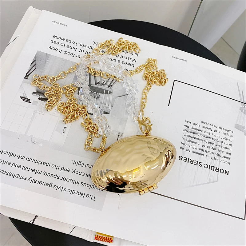 Mini Metal Shoulder Bags for Women Pearl Chain Crossbody Bag Designer Clothing Accessories Satchel Female Decorative Box Handbag