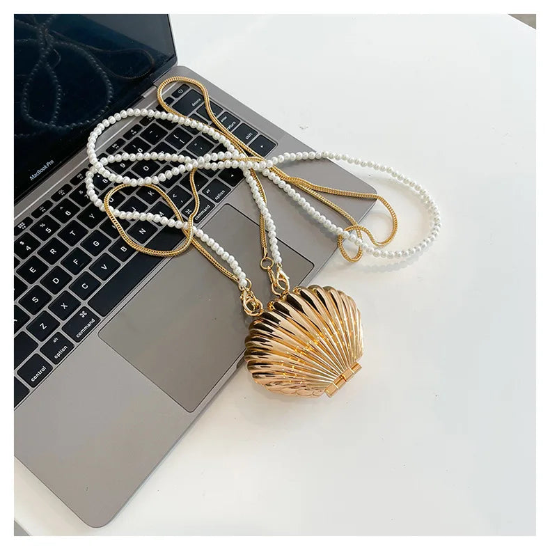 2026 New Summer Lipstick Bags for Women Fashion Pearl Mini Purse Crossbody Bag High Quality Gold Shell Bag Designer Shoulder Bag