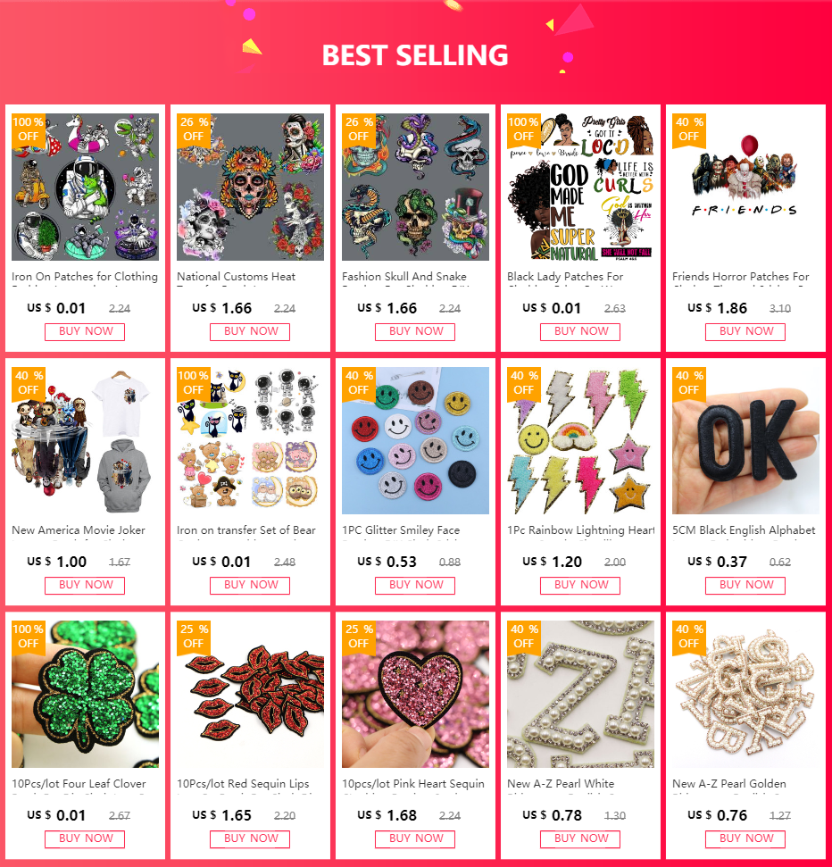 10Pcs/lot 4cm Rose Red Bling Star Patches For Clothes Iron-On Diy Parche Thermo Badge Appliques Sticker For Jeans Bags Shirt