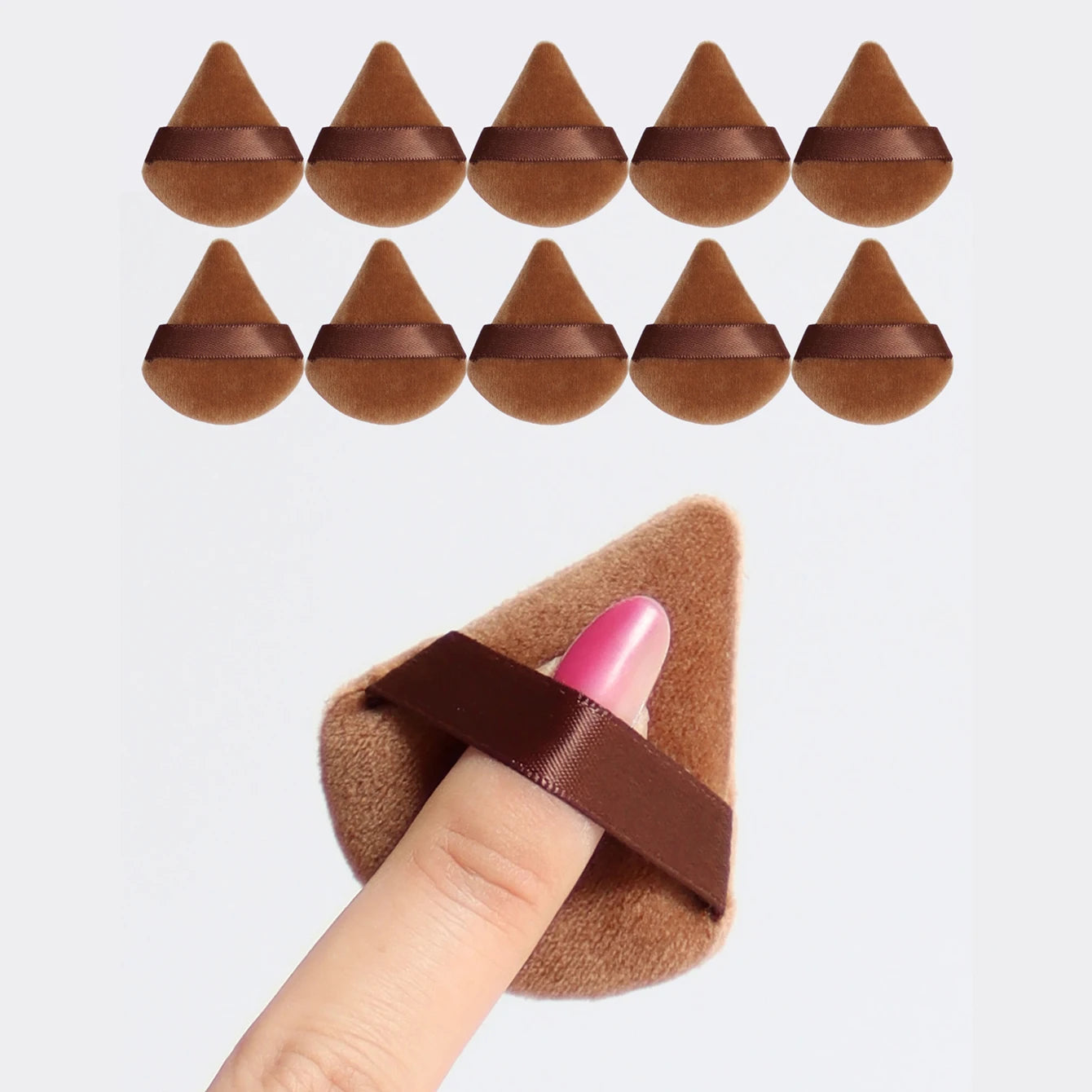 10Pcs Mini Triangle Shape Velvet Powder Puffs, Soft Makeup Blender Sponges for Face Contouring, Eyes & Corners