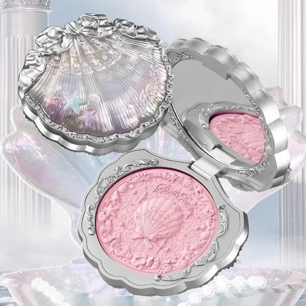 Shell Pearl Blush For Flower Knows Relief Matte Silk Satin Embossed Blush Makeup Long Lasting Brighten Blusher Pallet For Gift