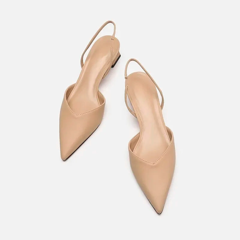 Summer 2025 New Women Black Baotou Fashion Sandals Woman Heels Pumps Silk Sexy Pointed Sandalias Female Low Heels Shoes