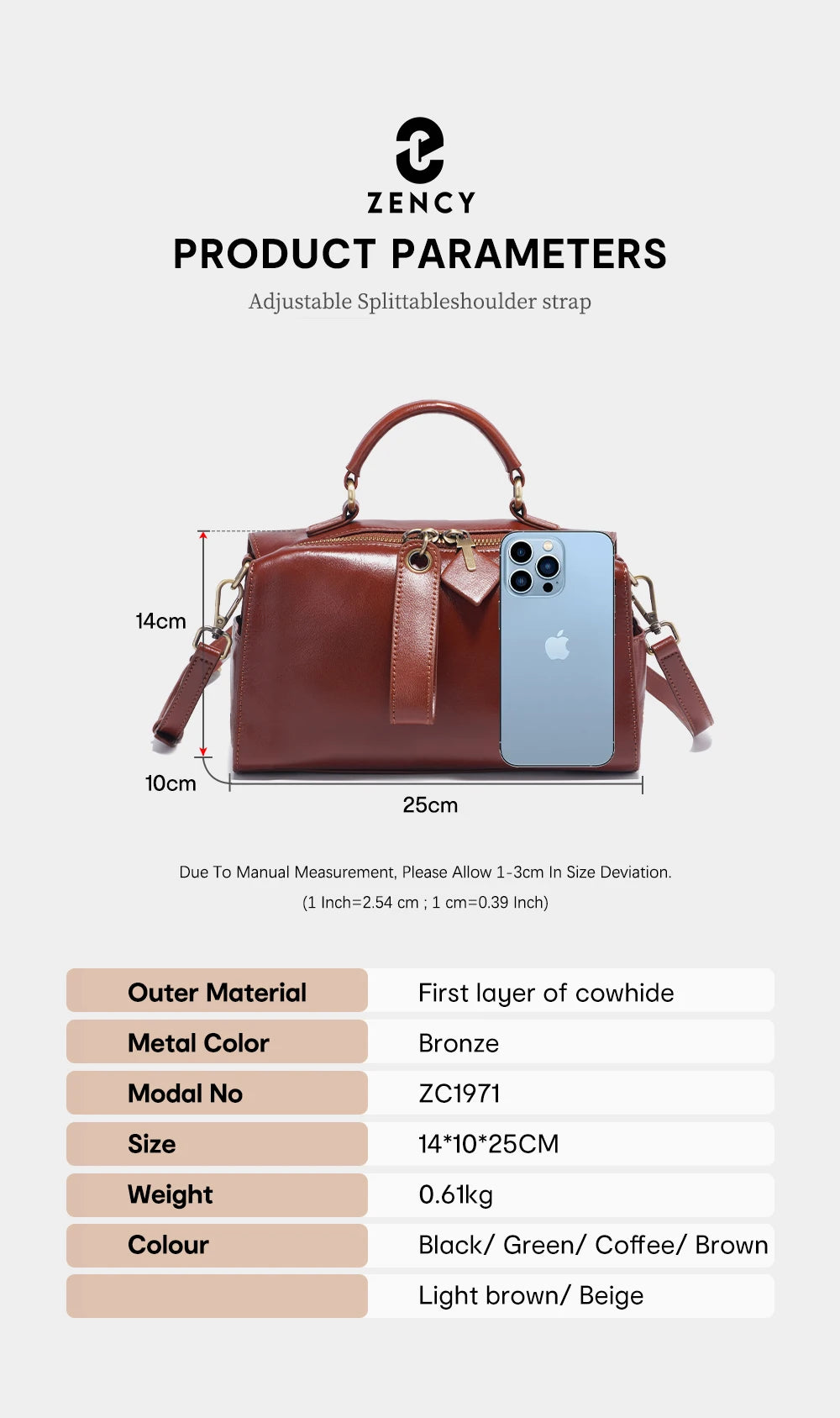 Zency Oil Wax Leather Vintage Green Handbag Women Shoulder Bag Satchel Black Wave Pattern Wide Strap Classic Boston Bag Purse