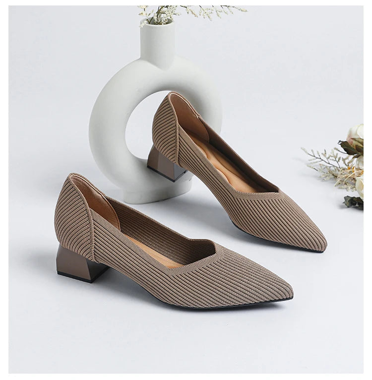 New Women's High Heels Large 42/43 Fashion Pointed Anti slip Rubber Bottom Knitted Breathable Shoes