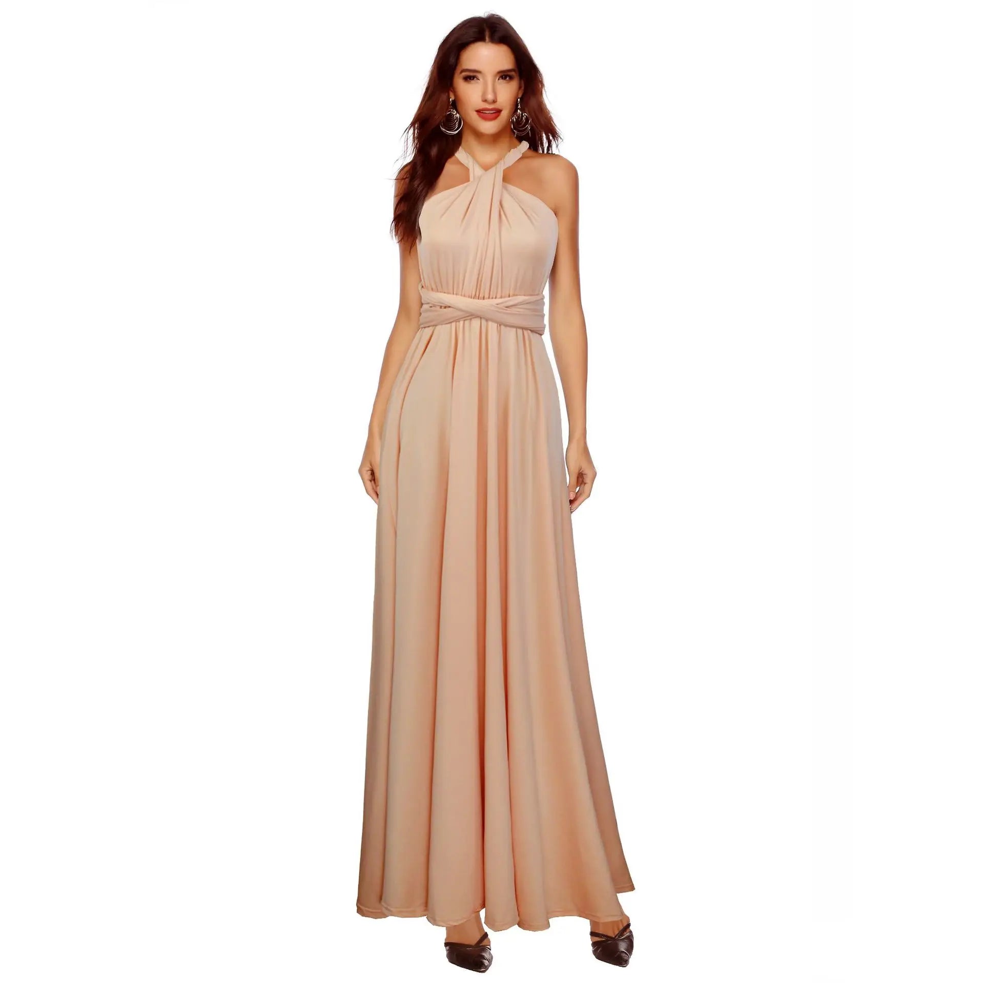 Formal Dress Women Elegant Evening Long Deep V Halter Dress Convertible Multi Way Wrap Maxi Grecian Dresses Wedding Party Dress