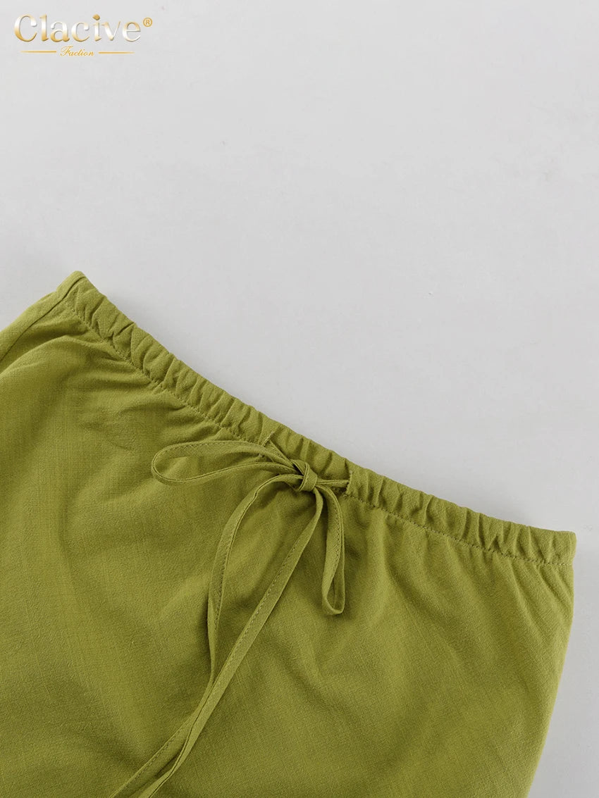 Clacive Sexy Slim Green Cotton 2 Piece Sets Women Outfit Summer Sleeveless Tank Top With Mid Waist Long Skirts Set Female