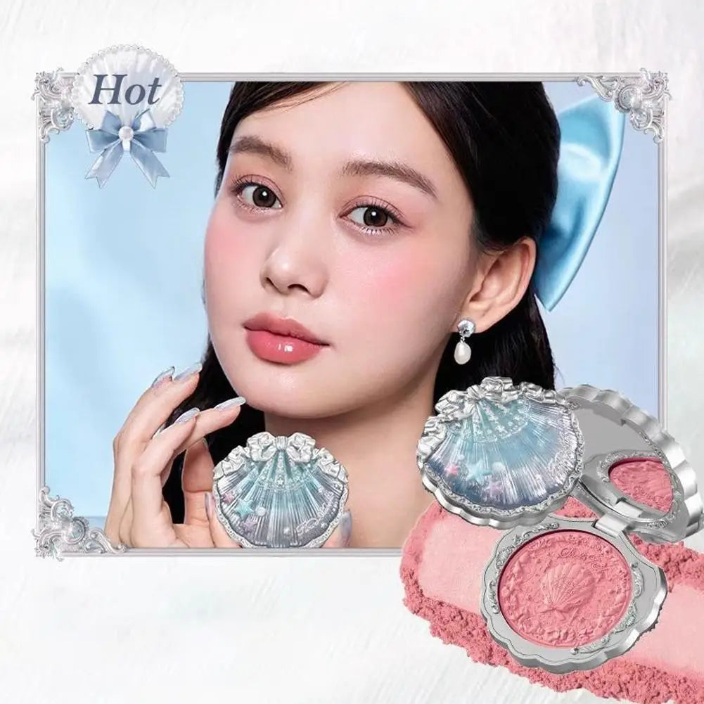 Shell Pearl Blush For Flower Knows Relief Matte Silk Satin Embossed Blush Makeup Long Lasting Brighten Blusher Pallet For Gift
