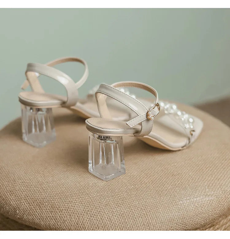 Summer Fahsion Sandals Women 2026 New Pearl High Heels Slippers Girls Crystal Heel Summer Shoes Trendy Slides Transparent Sandal
