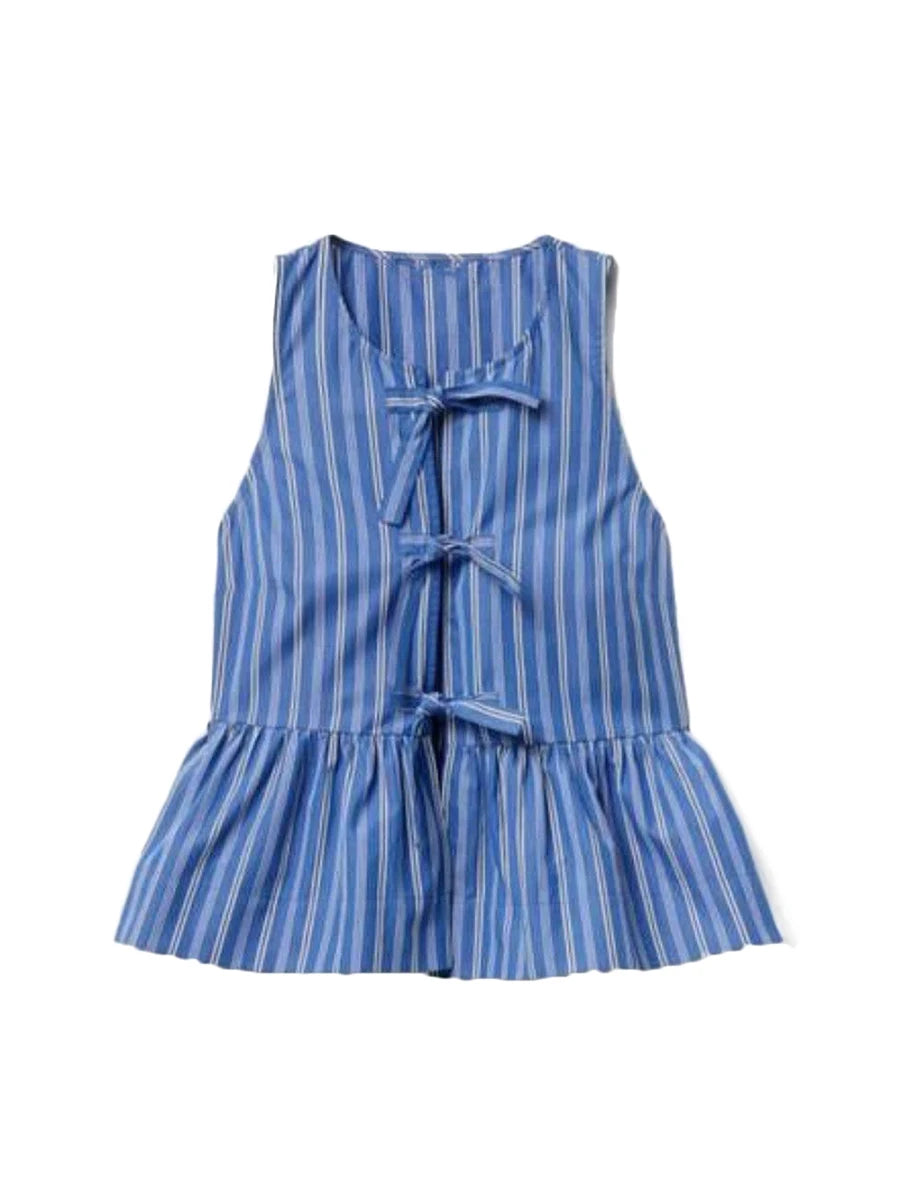 y2k Clothes Tank Top Women Elegant Striped Sleeveless Tie Up Cardigan Vest T Shirt 2000s Aesthetic Streetwear