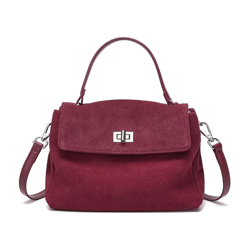 2025 New Autumn Winter Women's Natural Suede Leather Crossbody Bag Luxury Designer Genuine Leather Commuting Messenger Bag