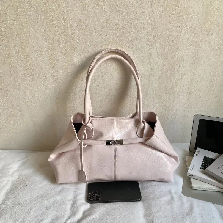 2026 New Large Capacity Soft Leather Pleated Women's Handbag Retro Commuter Tote Bag Quality Single Shoulder Slant Bag
