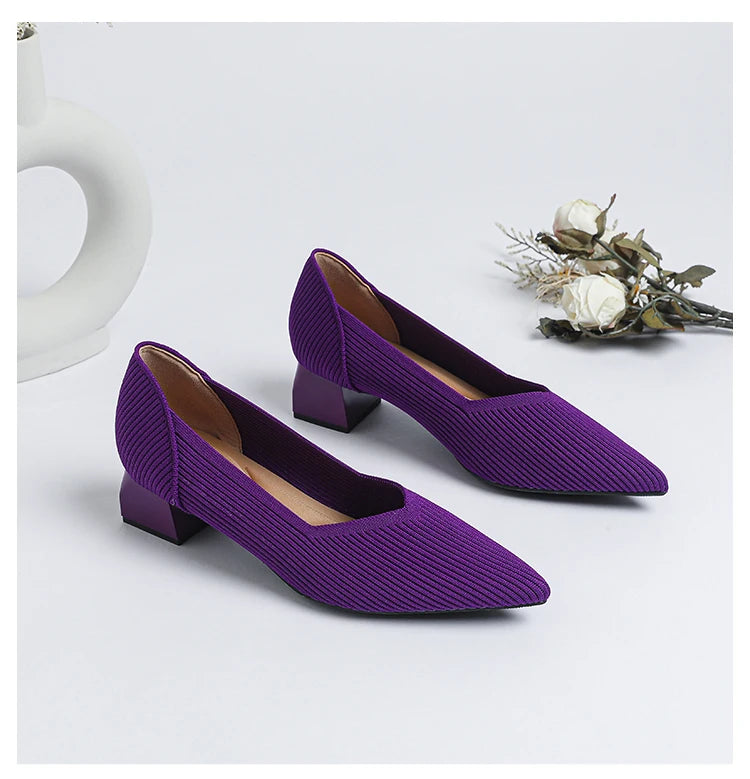 New Women's High Heels Large 42/43 Fashion Pointed Anti slip Rubber Bottom Knitted Breathable Shoes