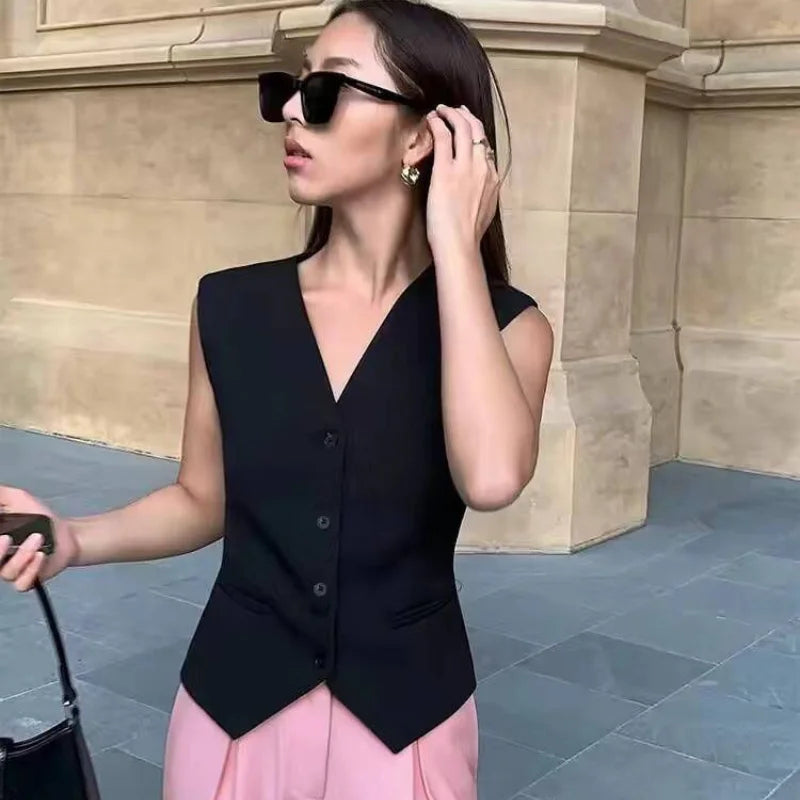 Simple Vests Women Summer Sleeveless Suit Coats Temper Outwear Design Hot Sale 2024 Tender Breathable Korean Style Streetwear