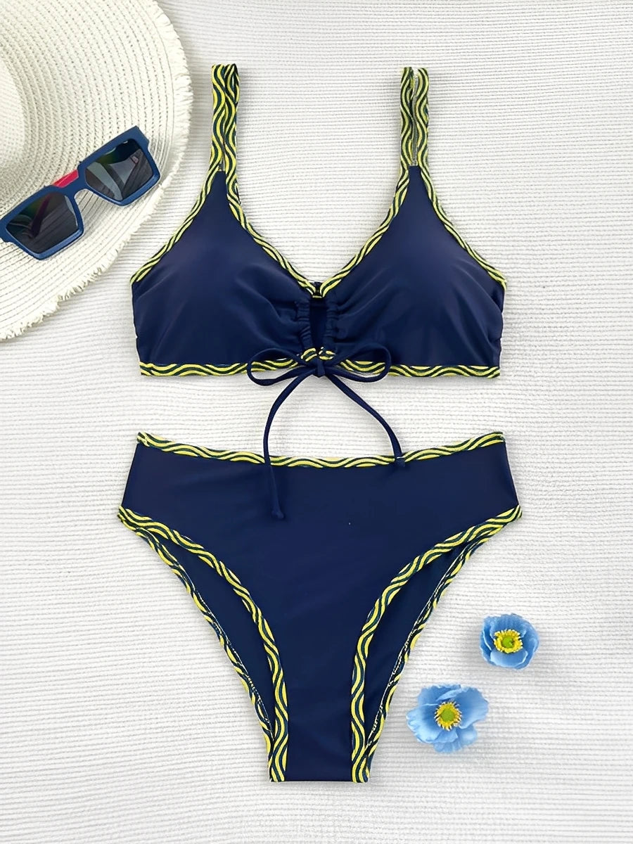 Leopard Bikinis High Waist Swimsuit Women Tie Front Strappy Swimwear Female Beachwear Bathers Bathing Swimming Swim Suit