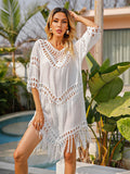Crochet Bikini Knitted Beach Cover Up Women Bikini Swimsuit Hollow Out Dress Tassel Tunics Bathing Suits Cover-Ups Beachwear